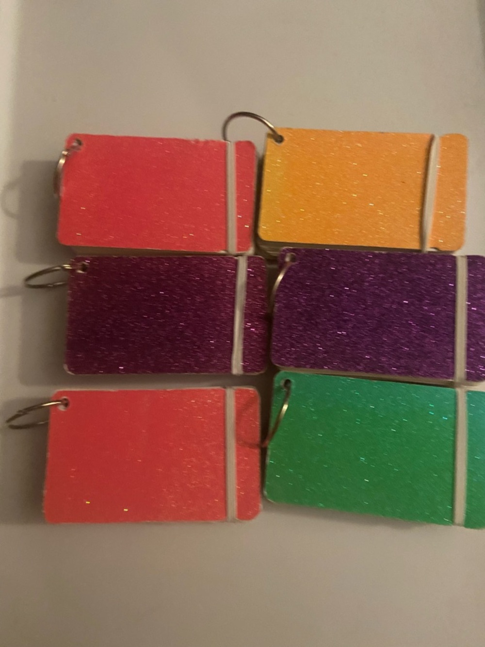 Assorted Glittery Colors White Index Cards 3x5 Inch with Ring, Heavy Weight 6pk